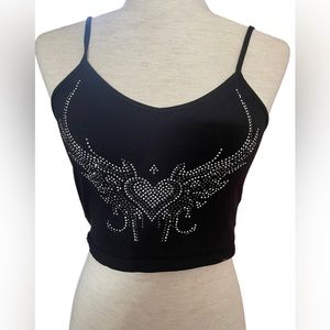 Shein Rhinestone Heart Angel Wing crop Top